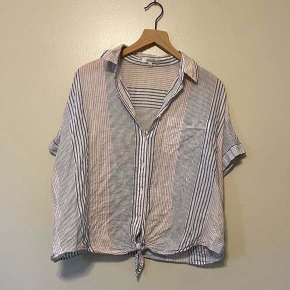 Madewell Short-Sleeve Tie-Front Shirt in Rawley Stripe - Picture 3 of 7